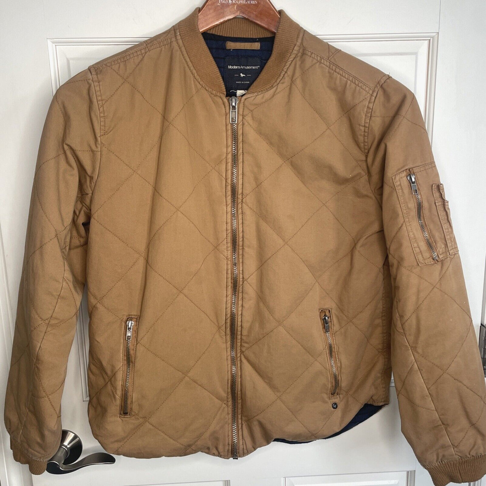 Modern Amusement Quilted Bomber Jacket Men's Large Lined Cargo Workwear